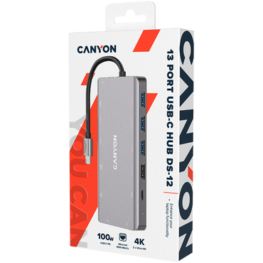 Canyon DS-12 Gray 13-in-1 4K USB-C Portable Hub