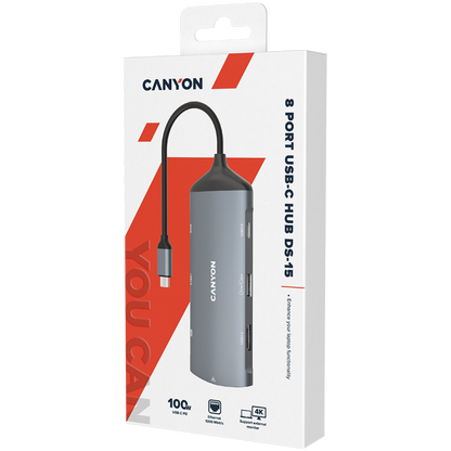 Canyon DS-15 8-in-1 4K USB-C Docking Station - Grey