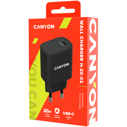 Canyon H-20-02 20W USB-C PD Wall Charger for Phone, black