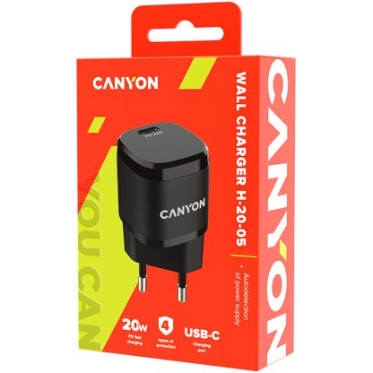 Canyon H-20-05 PD 20W USB-C tragbares Telefonladegerät, schwarz