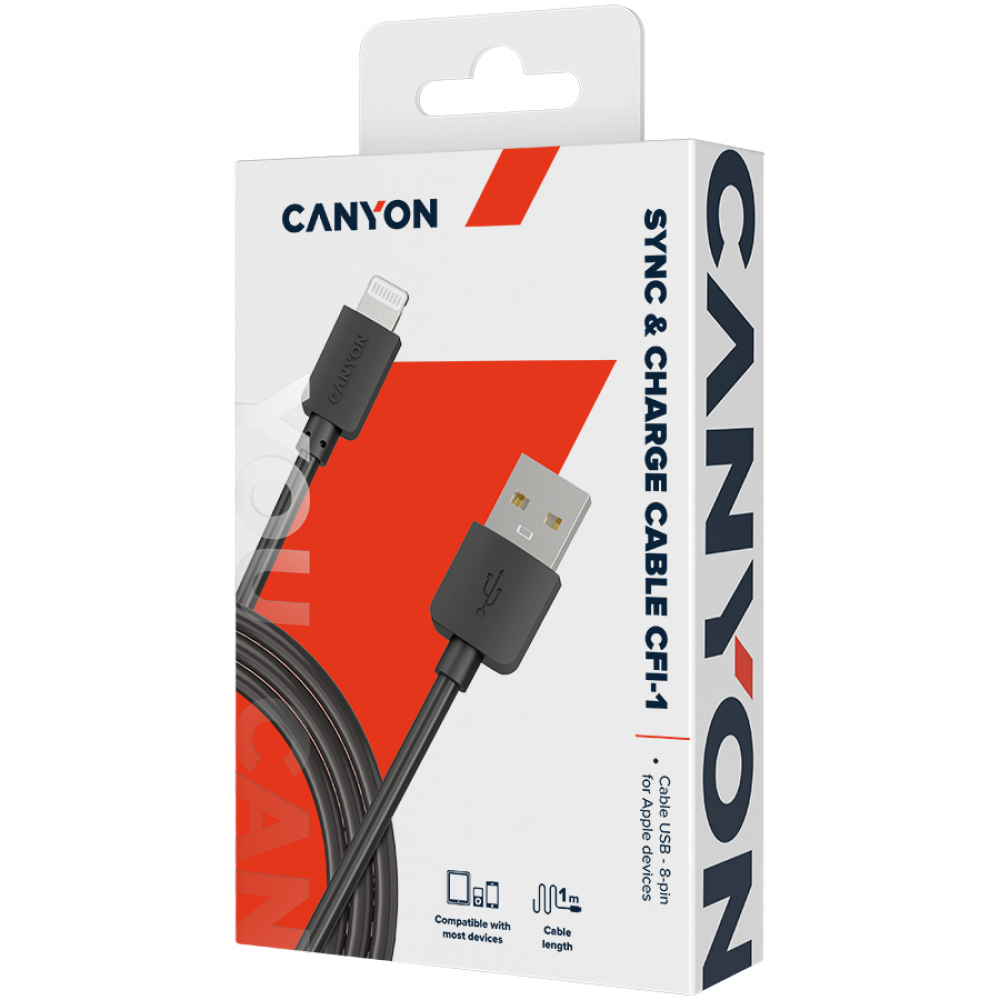 USB to Lightning Cable 5W 1m Canyon CFI 1 Black