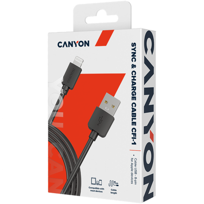 USB to Lightning Cable 5W 1m Canyon CFI 1 Black