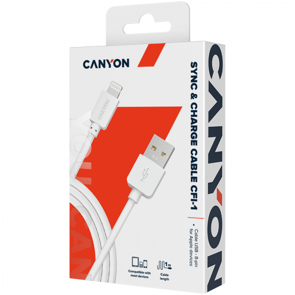 Canyon CFI-1 USB to Lightning 5W 1m charging cable white