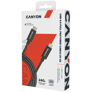 USB C to USB C Cable 240W 20Gbps 4K 2m Canyon UC 42 black