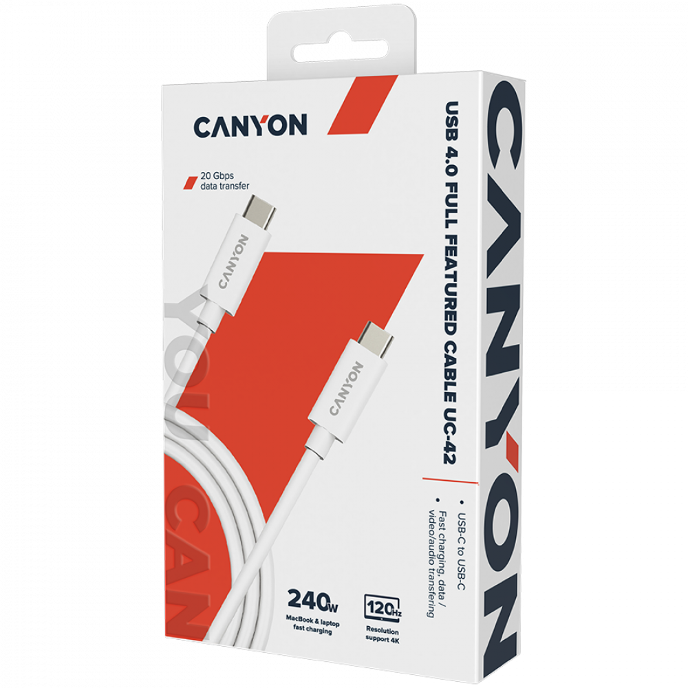 USB-C auf USB-C Kabel 240W 20Gbps 4K 2m Canyon UC-42 weiß