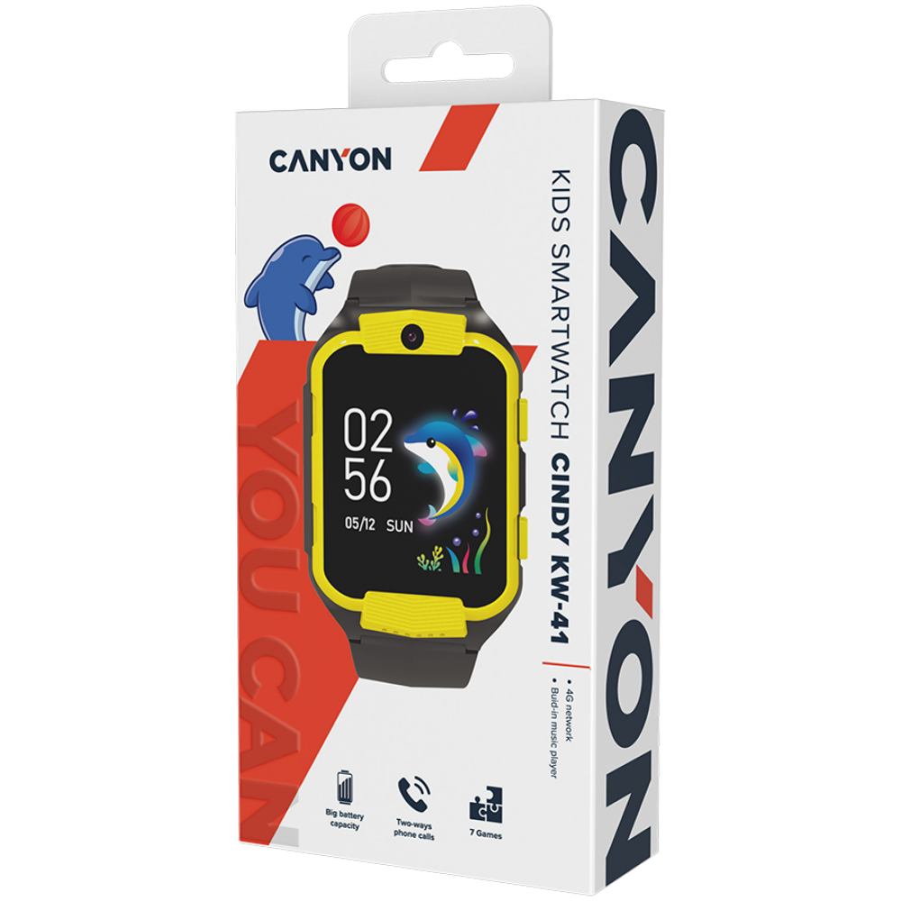 Canyon KW 41 4G Kids Smartwatch with Camera and Music - Yellow Black