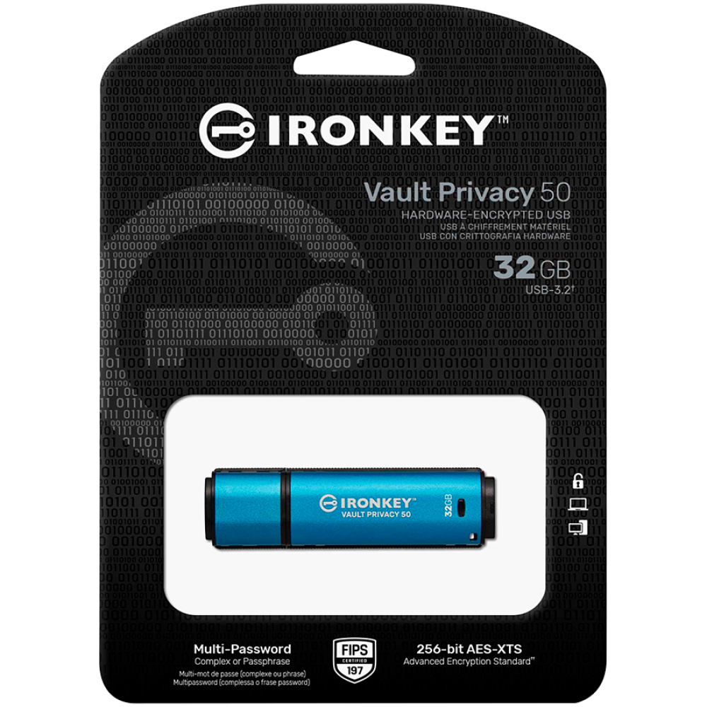 KINGSTON IronKey Vault Privacy 50 32 GB USB 3.2 Waterproof Blue Flash Drive