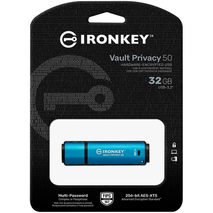 KINGSTON IronKey Vault Privacy 50 32 GB USB 3.2 Waterproof Blue Flash Drive