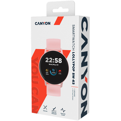 Smartwatch Lollypop z funkcjami zdrowotnymi Canyon SW-63 różowy