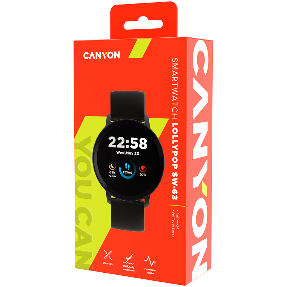 Smartwatch Lollypop mit Gesundheitsfunktionen Canyon SW-63 schwarz