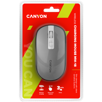 Kabellose, wiederaufladbare ergonomische Maus Canyon MW-18 Dunkelgrau