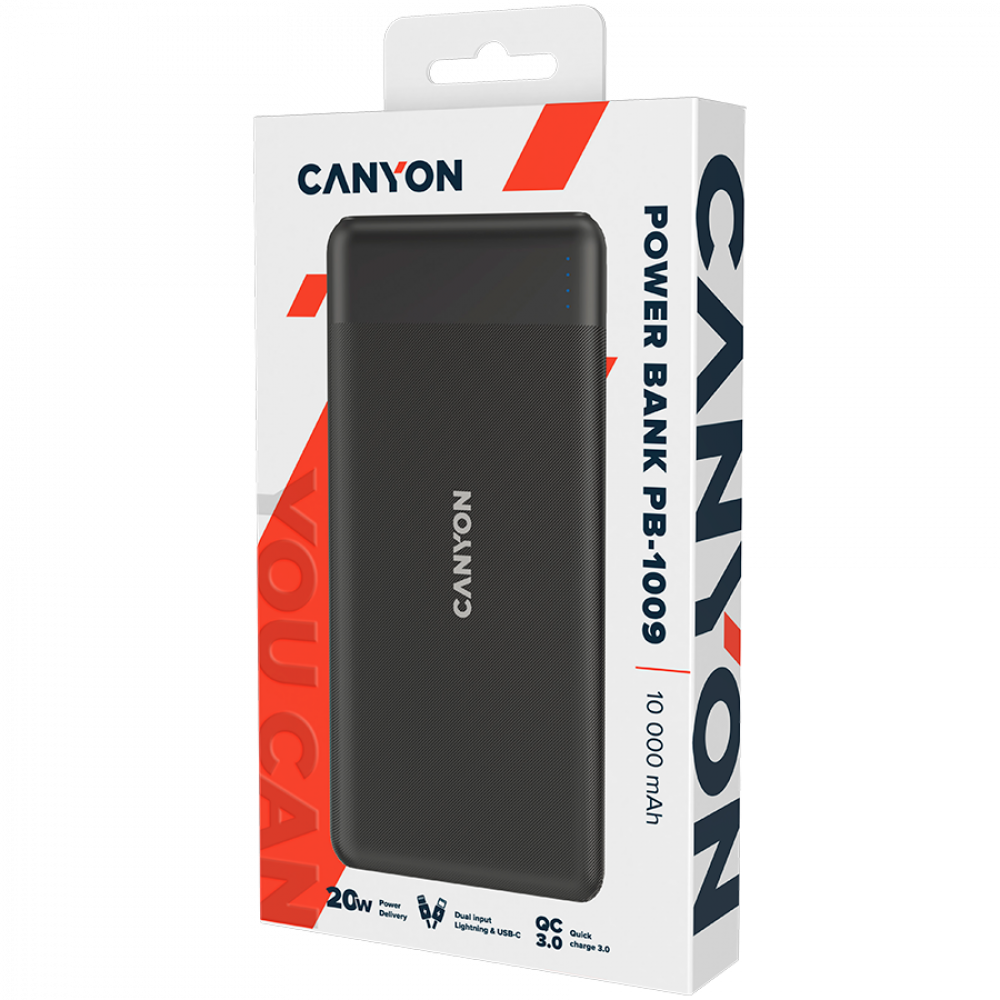 Powerbank 10000 mAh PD 18W QC 3.0 20W Canyon PB 109 schwarz