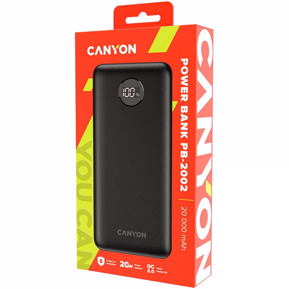 Power bank 20000 mAh PD 20W QC 3.0 LED Canyon PB 2002 black
