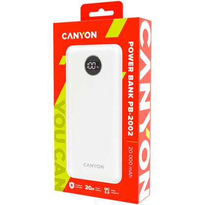 Powerbank 20000 mAh PD 20W QC 3.0 LED Canyon PB 2002 weiß