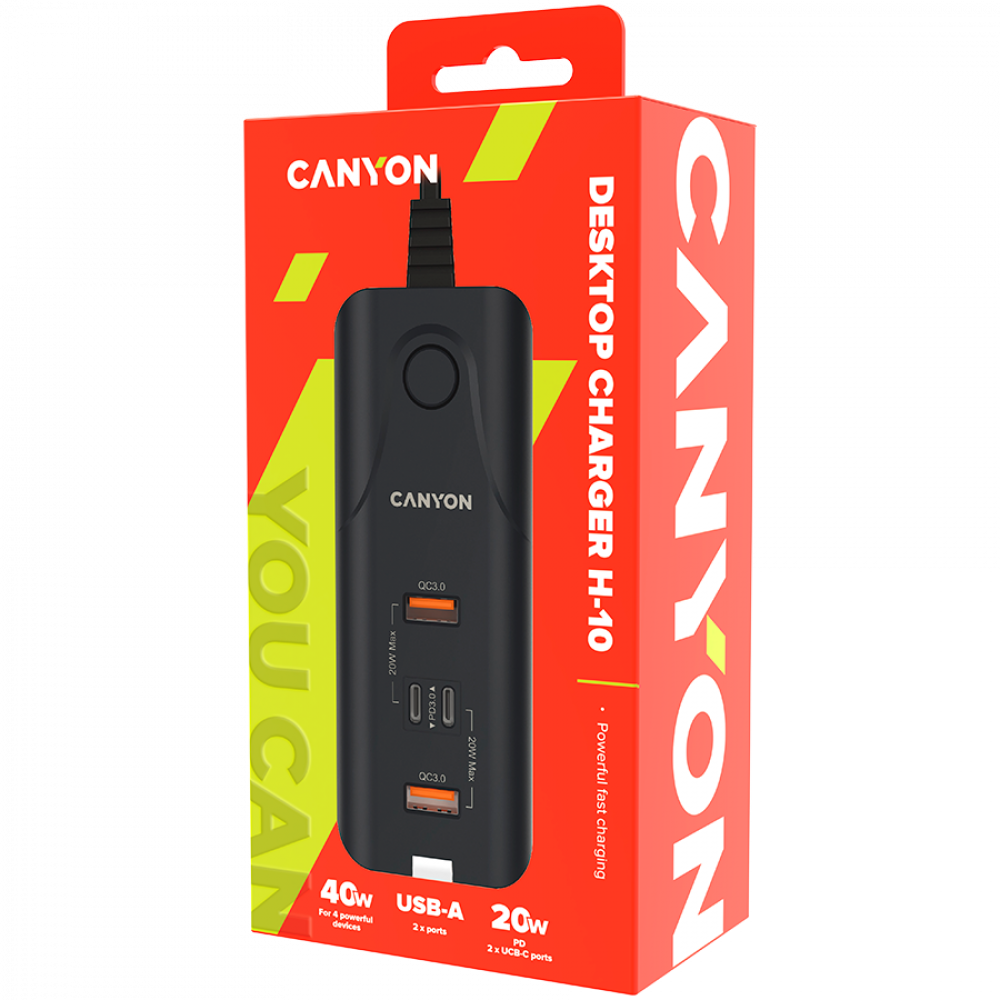 Ładowarka sieciowa 20W PD QC3.0 2×USB-A 2×USB-C Canyon H-10 czarna