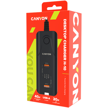 Canyon H-10 20W PD QC3.0 2×USB-A 2×USB-C Wall Charger Black