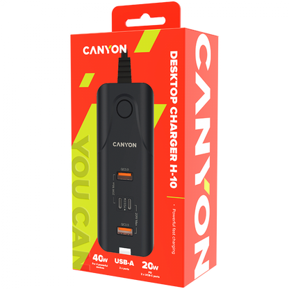 Ładowarka sieciowa 20W PD QC3.0 2×USB-A 2×USB-C Canyon H-10 czarna