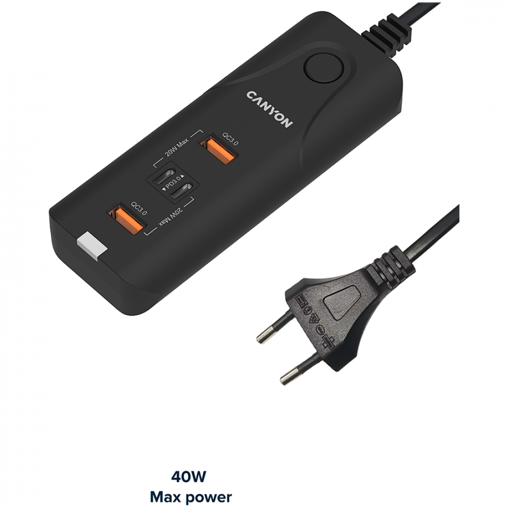 Ładowarka sieciowa 20W PD QC3.0 2×USB-A 2×USB-C Canyon H-10 czarna