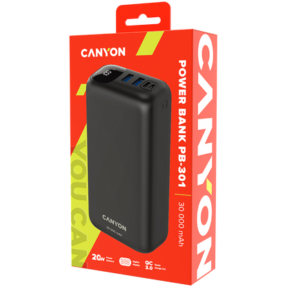 Power bank 30000 mAh PD 20W QC 3.0 LED Canyon PB 301 black