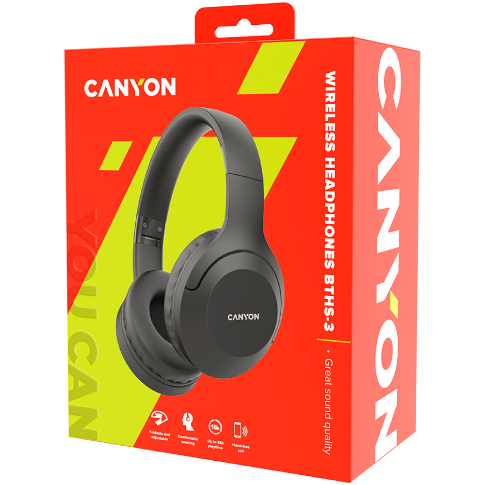 Canyon BTHS 3 kabellose Bluetooth-Kopfhörer, dunkelgrau