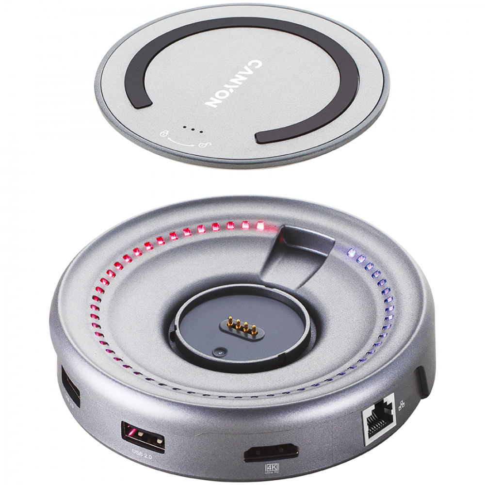 USB-C-Hub 7-in-1 mit Qi-Ladefunktion Canyon DS-7 Grau