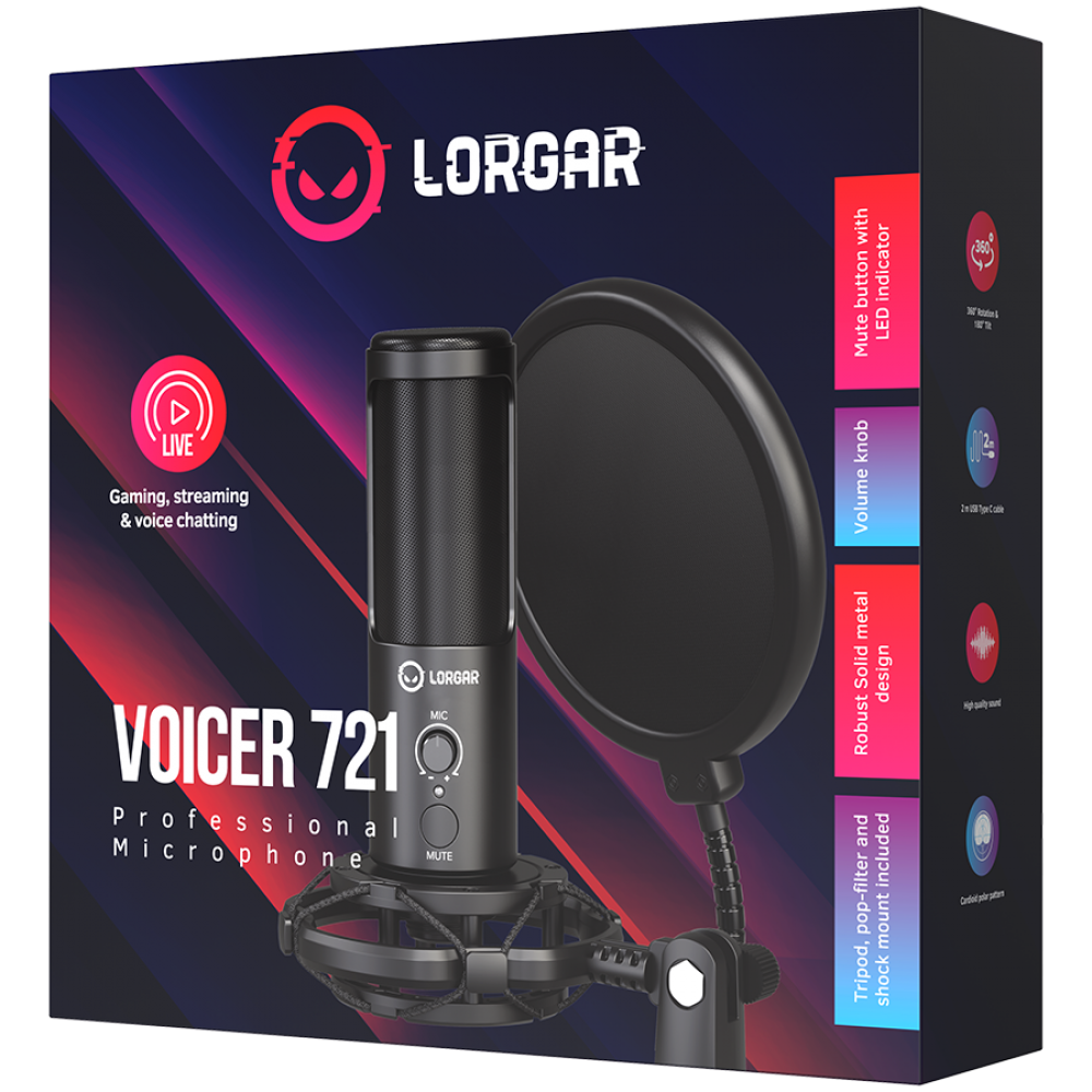 Lorgar Voicer 721 USB Gaming Microphone black