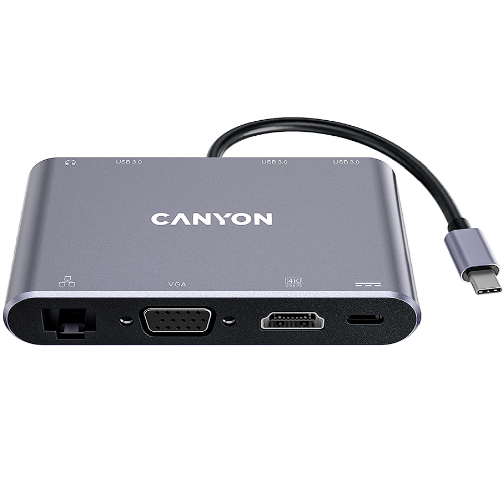 Hub 8 w 1 4K USB-C przenośny Canyon DS-14 szary