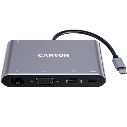 Hub 8 w 1 4K USB-C przenośny Canyon DS-14 szary
