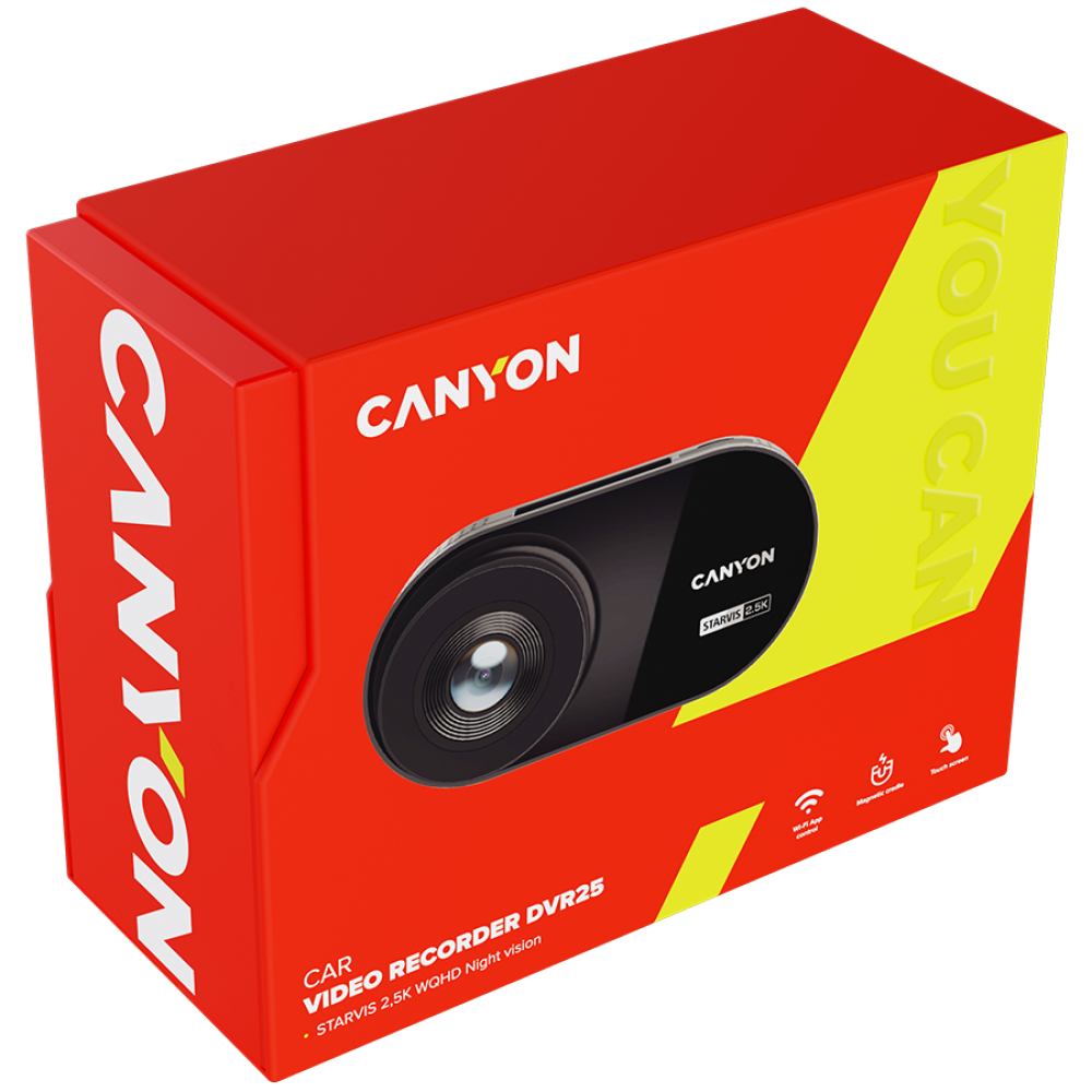 Wideorejestrator DVR 2.5K 1440p Wi-Fi Canyon DVR25 czarny