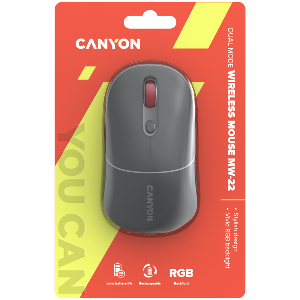 Kabellose 2-in-1-RGB-Maus Canyon MW 22 grau