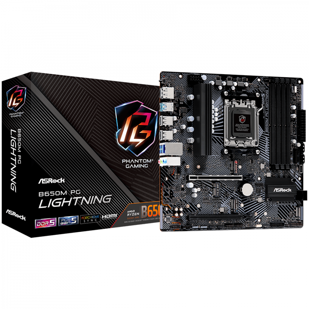 ASROCK B650M PG Lightning AMD B650 Micro ATX Motherboard 7200 MHz