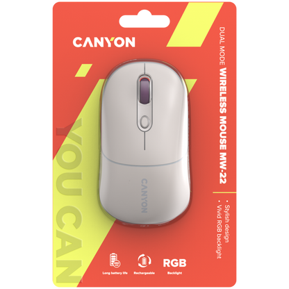 Canyon MW-22 RGB 2-in-1 Ergonomic Wireless Mouse Beige