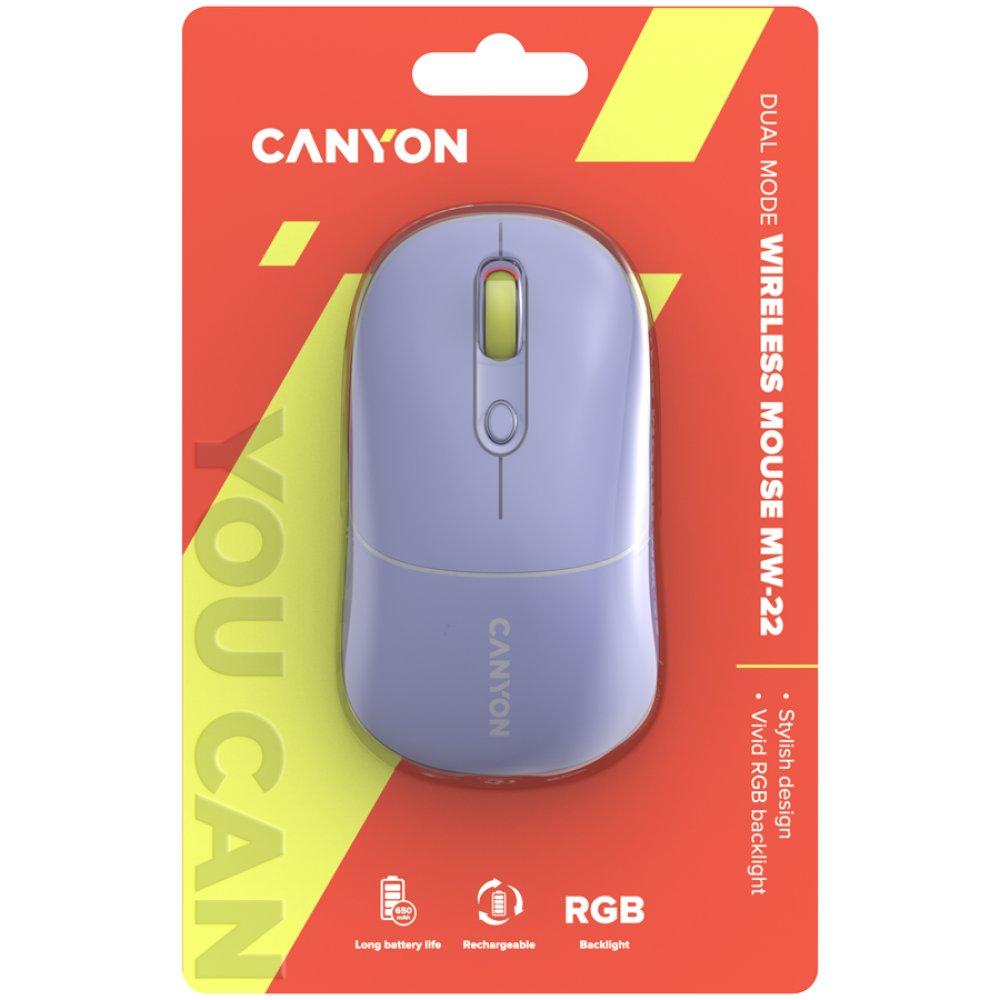 Mysz bezprzewodowa 2w1 RGB Canyon MW 22 fioletowa