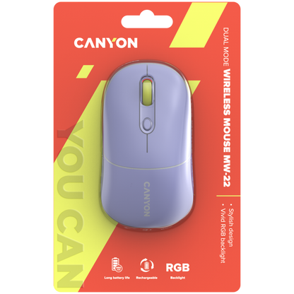 Mysz bezprzewodowa 2w1 RGB Canyon MW 22 fioletowa