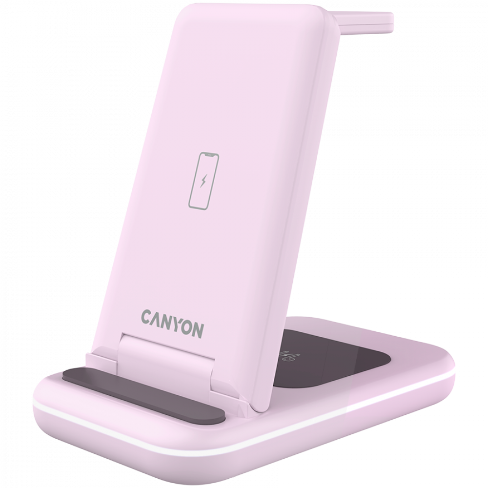 Kabelloses Ladegerät 15W 3-in-1 Canyon WS-304 rosa