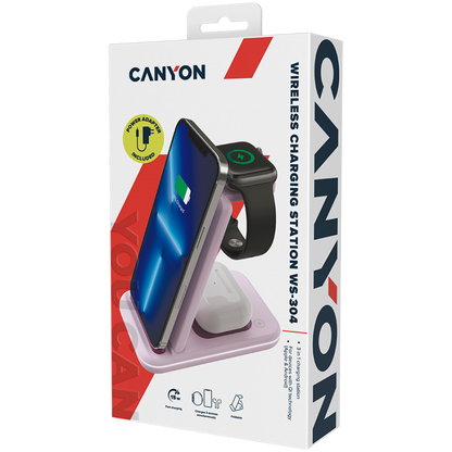 Kabelloses Ladegerät 15W 3-in-1 Canyon WS-304 rosa
