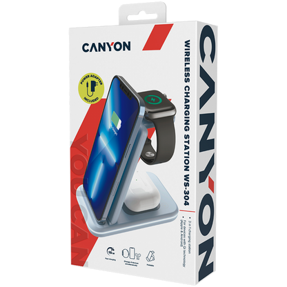Canyon WS-304 3-in-1 15W Wireless Charger Blue