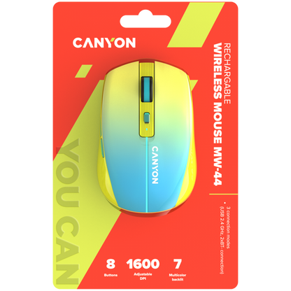 Mysz bezprzewodowa z ładowaniem USB-C Canyon MW-44 żółto-niebieska