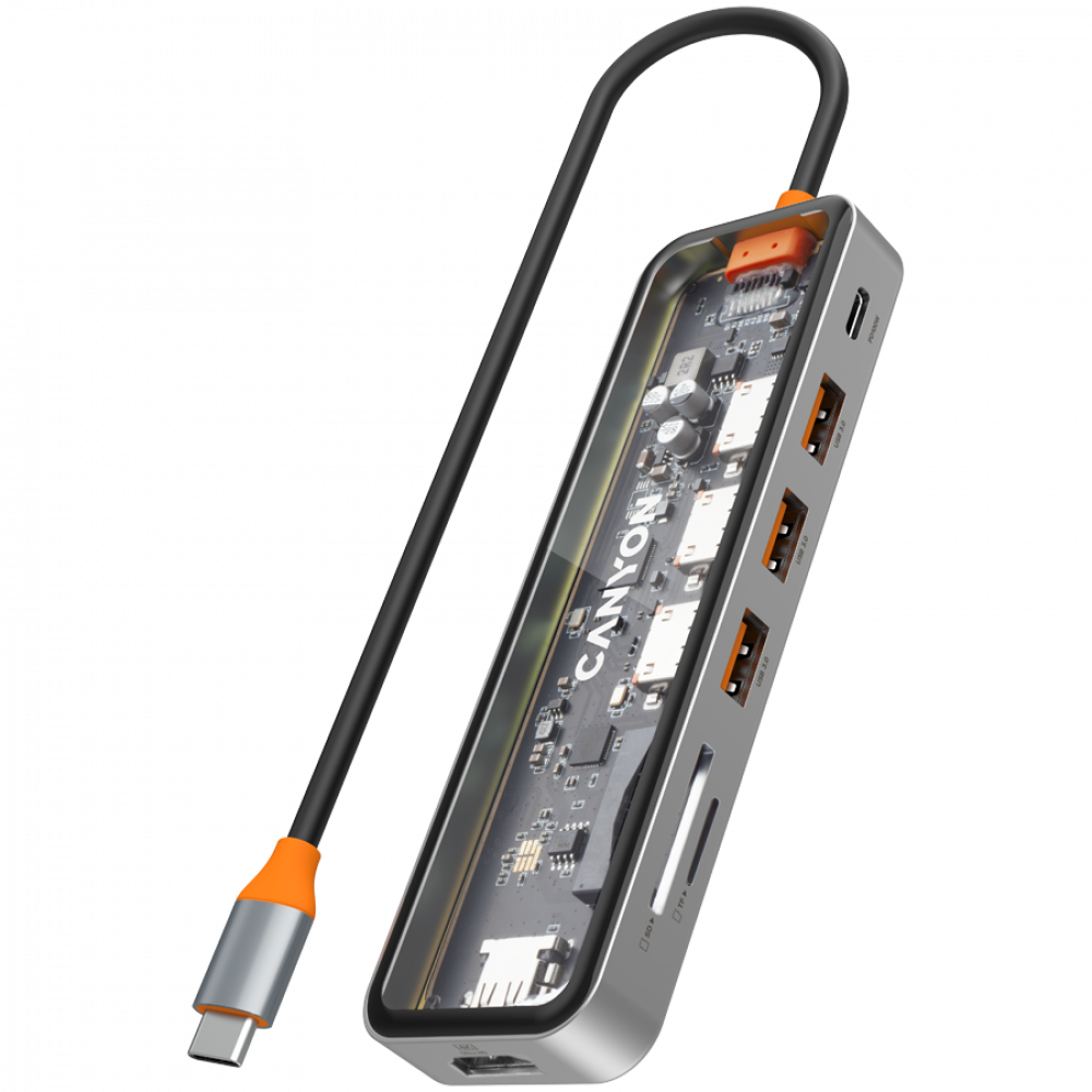 Canyon DS-13 Transparent Portable 7-in-1 USB-C 4K Hub