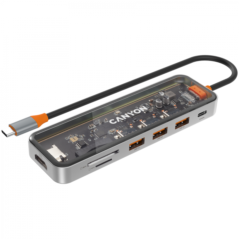 Canyon DS-13 Transparent Portable 7-in-1 USB-C 4K Hub