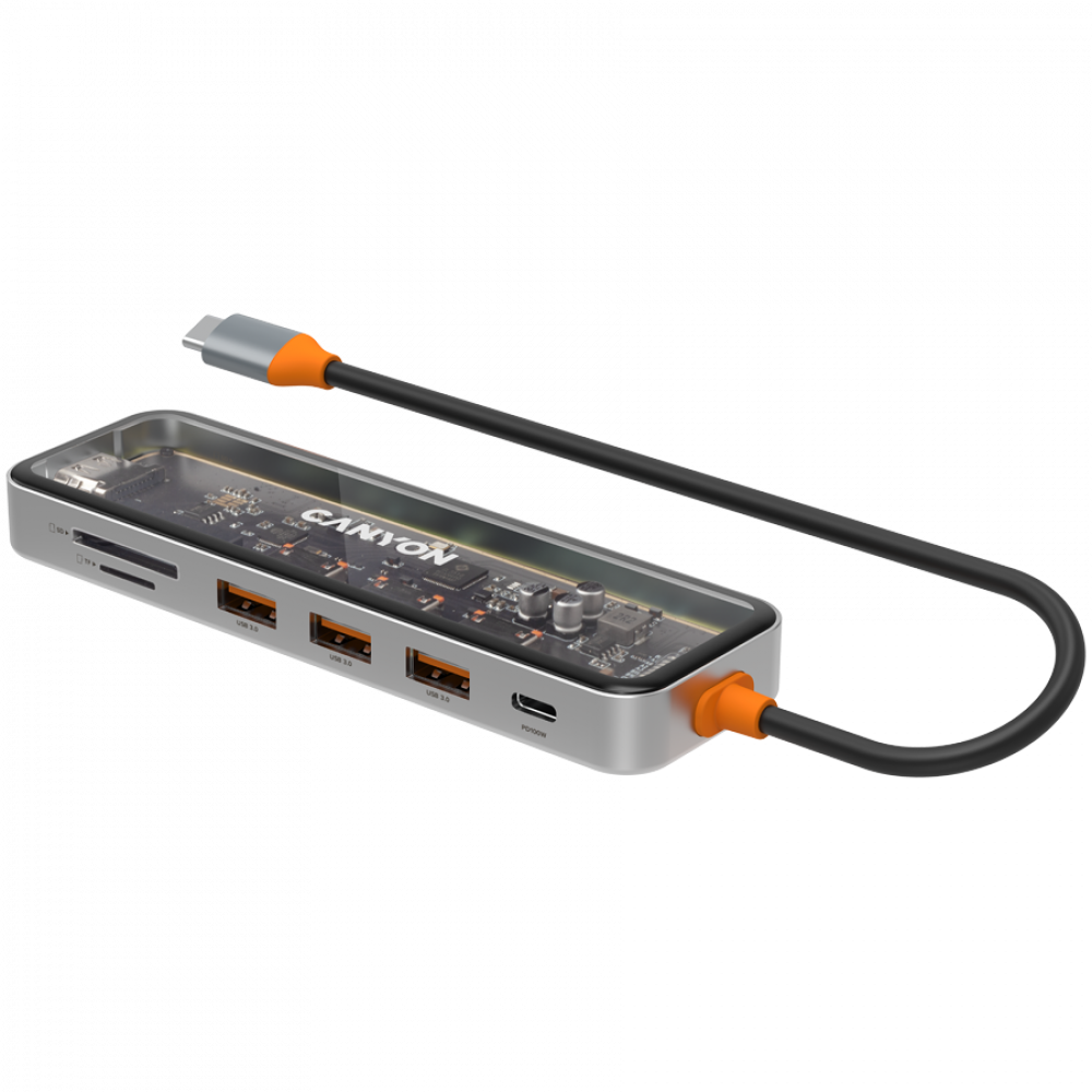 Canyon DS-13 Transparent Portable 7-in-1 USB-C 4K Hub