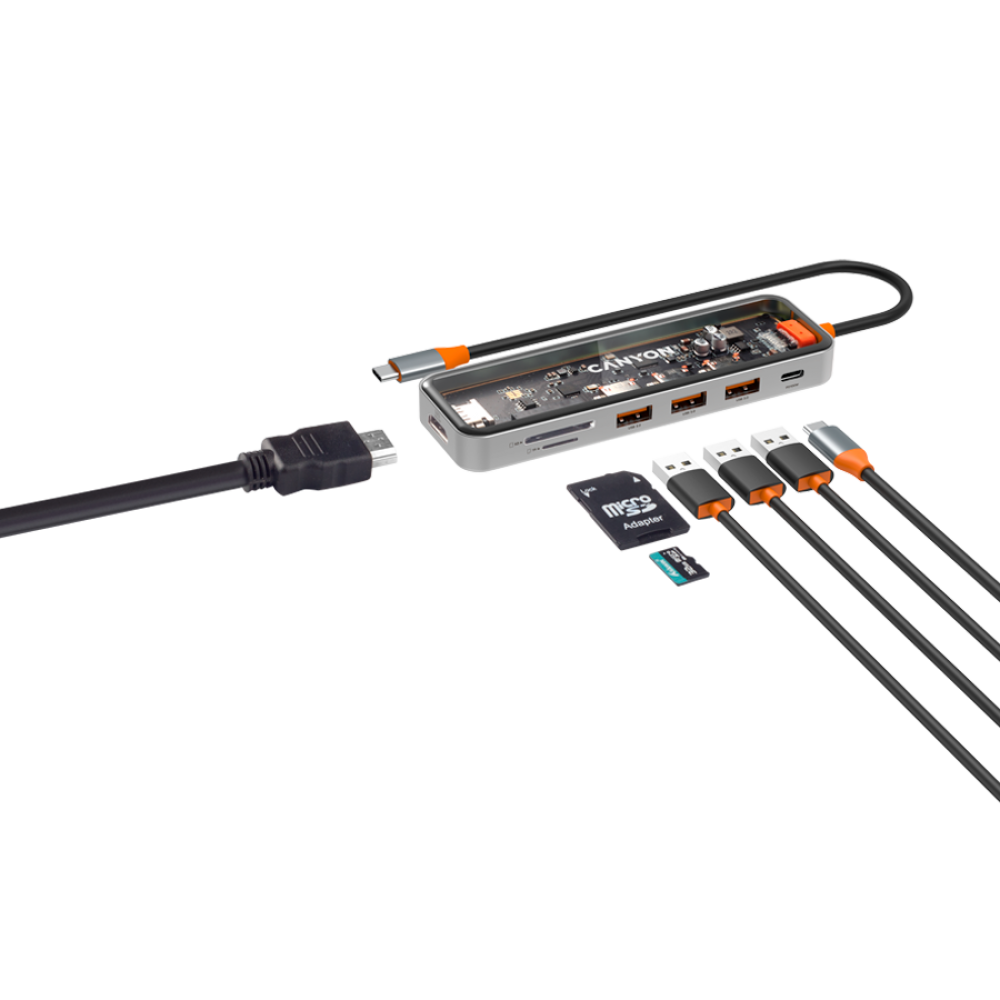 Canyon DS-13 Transparent Portable 7-in-1 USB-C 4K Hub