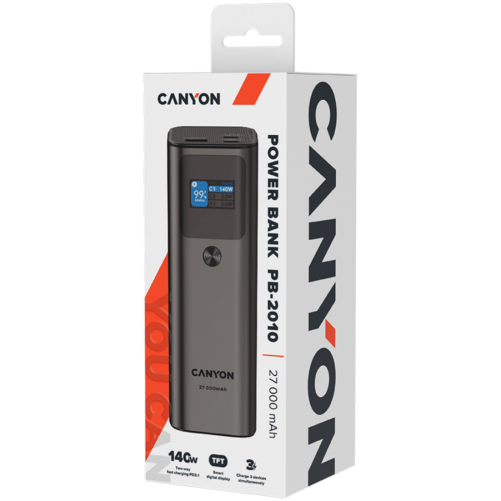 Laptop Power Bank 27000 mAh 140W PD QC 3.0 Canyon PB-2010 graphite