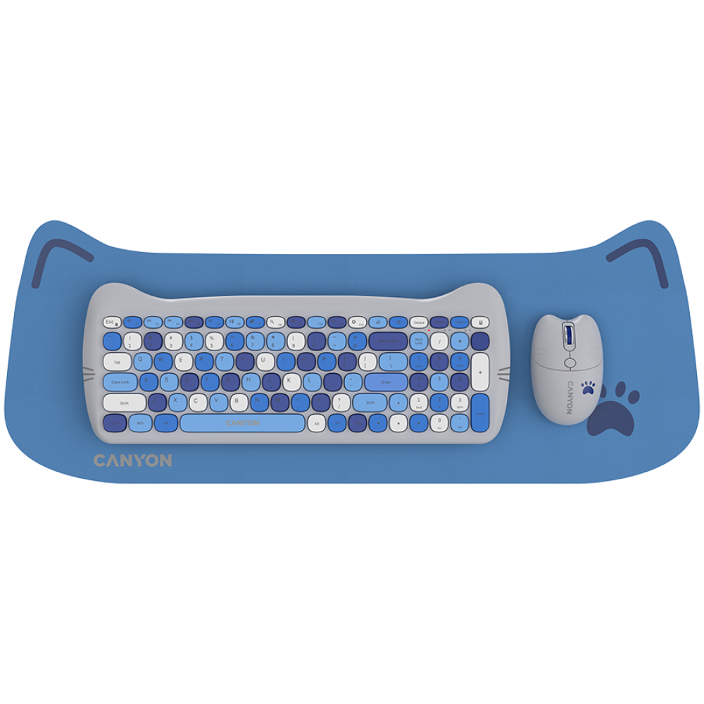 Tastatur-Maus-Set mit Katzenmotiv und Mauspad Canyon HSET-W6 blau