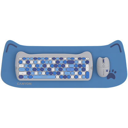 Tastatur-Maus-Set mit Katzenmotiv und Mauspad Canyon HSET-W6 blau