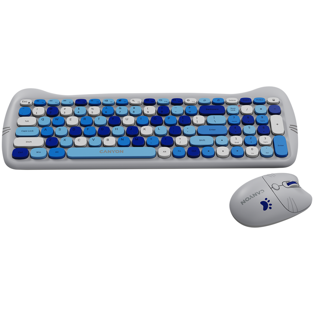 Tastatur-Maus-Set mit Katzenmotiv und Mauspad Canyon HSET-W6 blau