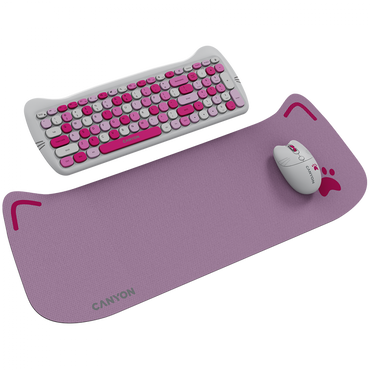 Canyon HSET-W6 Tastatur-Maus-Set mit Katzenmotiv und Mauspad, Pink