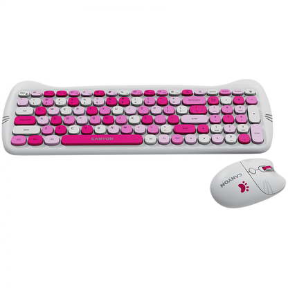 Canyon HSET-W6 Tastatur-Maus-Set mit Katzenmotiv und Mauspad, Pink