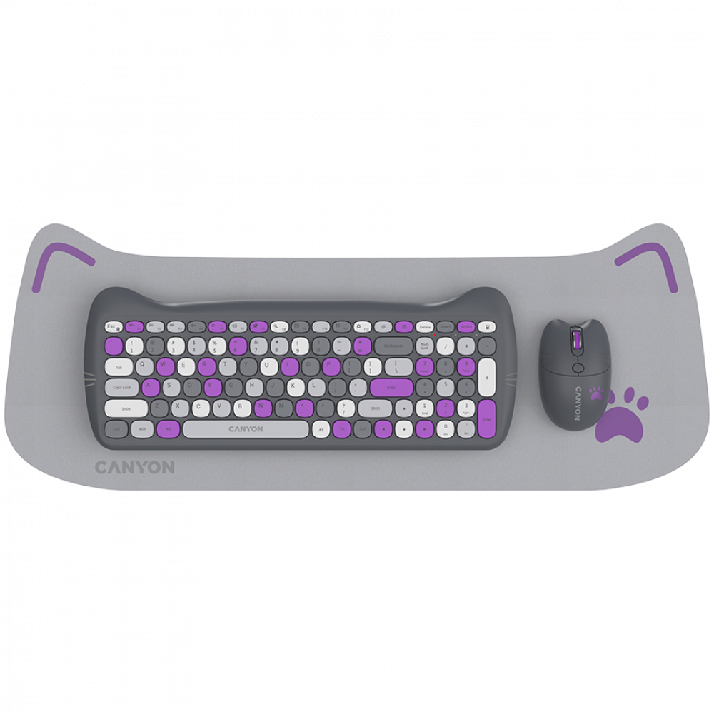 Tastatur-Maus-Set mit Katzenmotiv und Mauspad Canyon HSET W6 grau