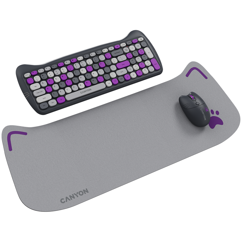 Tastatur-Maus-Set mit Katzenmotiv und Mauspad Canyon HSET W6 grau
